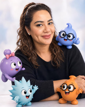 Mehrbano Sethi, founder of FreshLabs and Luscious Cosmetics, with FreshLabs mascots