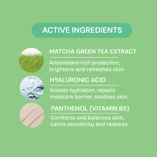 List of active ingredients with corresponding images and descriptions on a green background