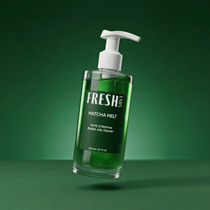 Green bottle with pump labeled 'Fresh Labs' on a green background