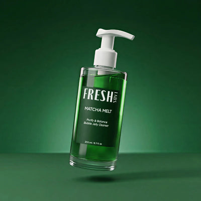 Green bottle with pump labeled 'Fresh Labs' on a green background